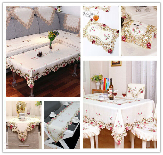 White Embroidered Flower Lace Dining Table Runner/tablecloth Party Wedding Decor