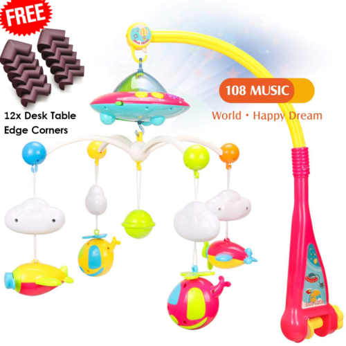 Baby Nursery Musical Crib Mobile Rotating Rattle Toy Music Box 108 Songs Newborn