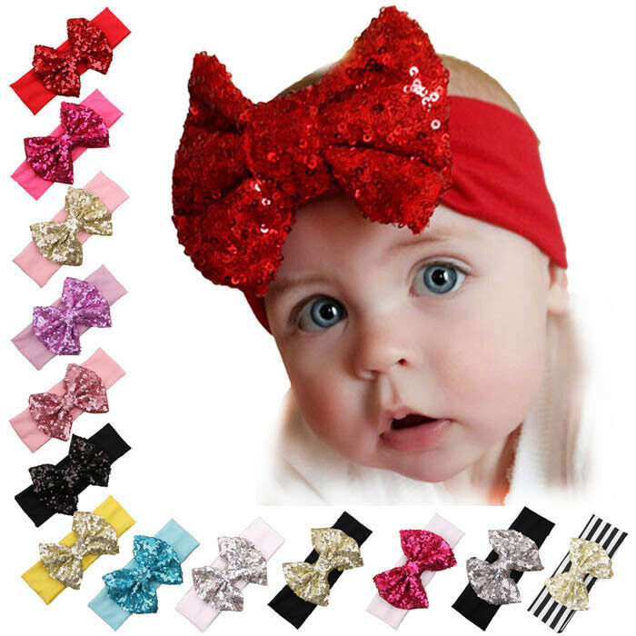 12pcs Baby Headband Girl Sequined Bow Head Hair Band Christmas Headwear Turban