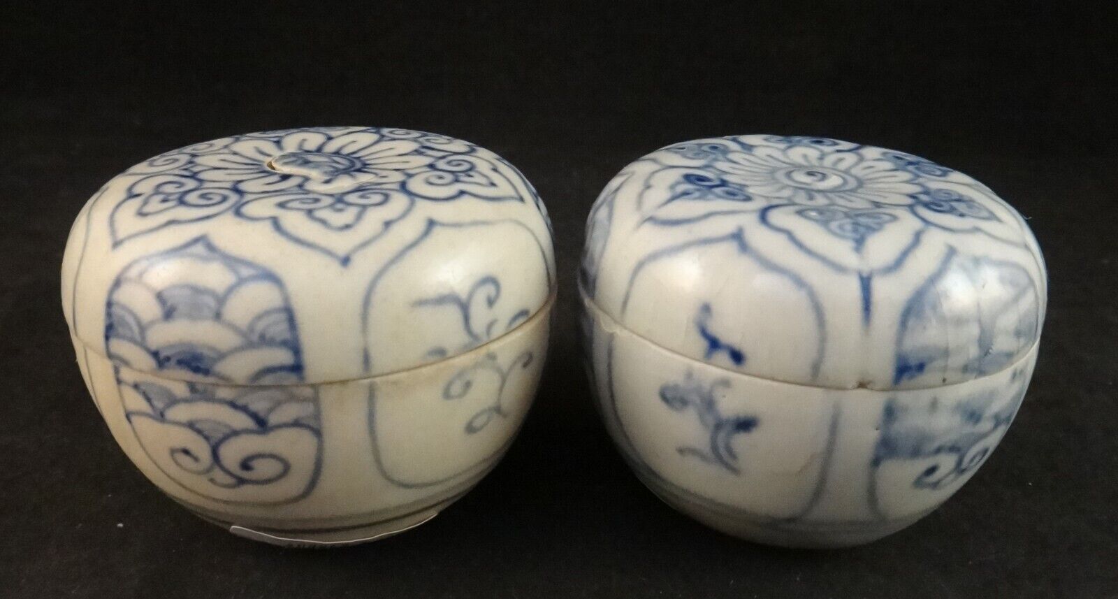 2 Vietnamese Hoi An Hoard Pottery Covered Round Boxes. Lt. 15th C. 2 1/8” D.