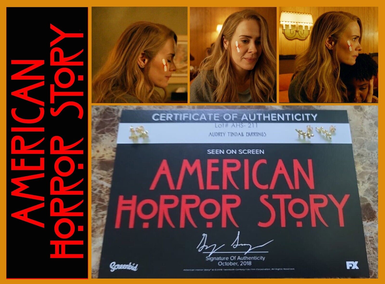 American Horror Story: Audrey Tindall/sarah Paulson 2 Pair Earrings Studio Coa