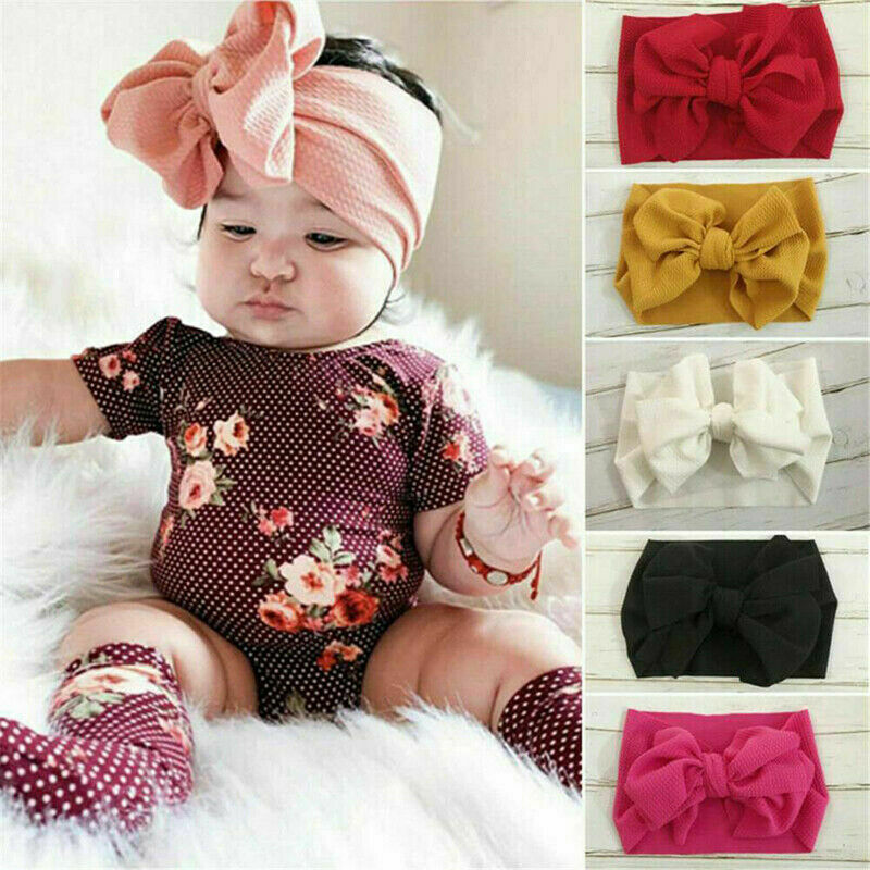 Baby Girl Solid Big Bow Knot Wide Headband Turban Headwrap Hair Accessories