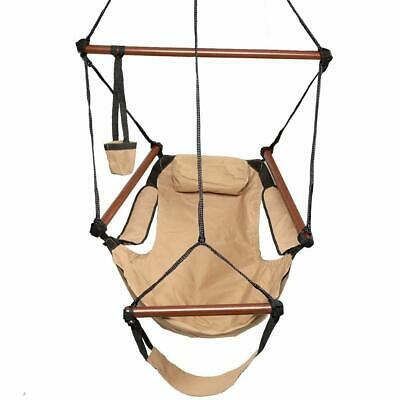 Hammock Hanging Chair Air Deluxe Sky Swing Outdoor Chair Solid Wood 250lb Brown